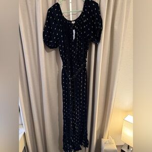 LOFT Crepe Cropped Wide Leg Patterned Belted Jumpsuit M New